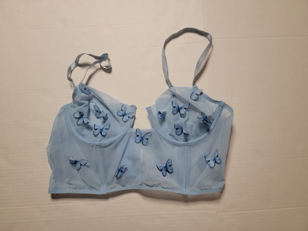 Tic Toc Powder Blue Butterfly Strap Bralette  Size XL NWOT