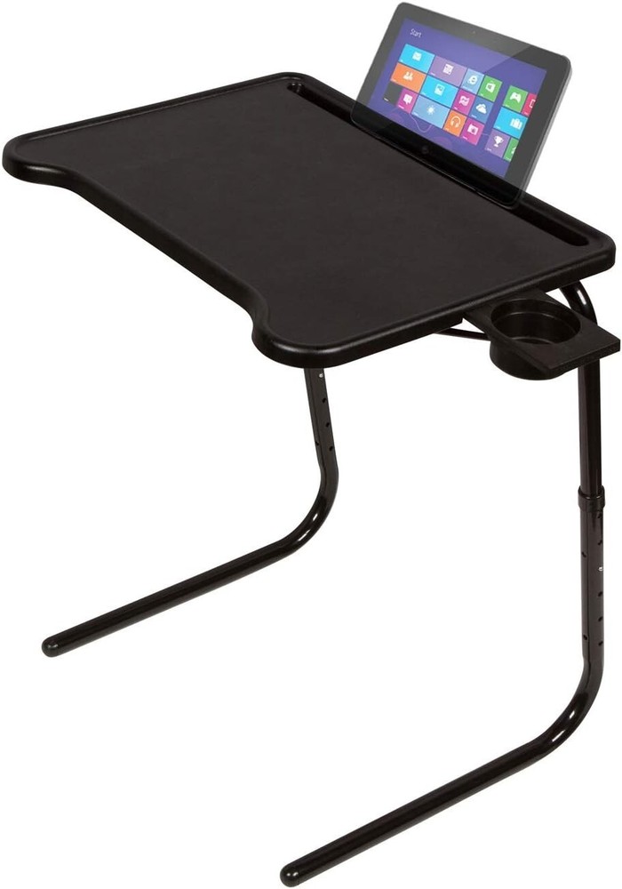 Table Mate Ultra Folding 6 Heights Adjustable TV Tray Table & Cup Holder - Black