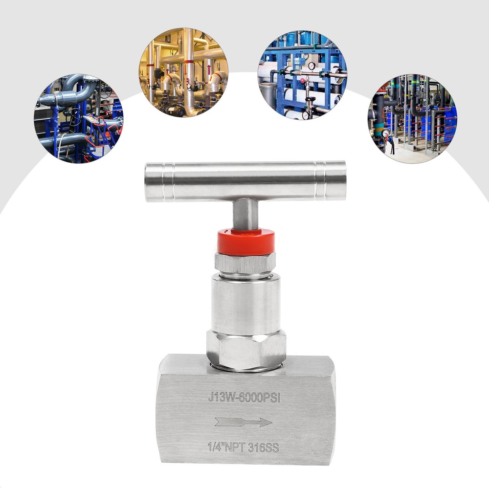 High-Pressure 316 Stainless Steel 2-Port Straight Needle Valve 6000PSI 1/4 NPT
