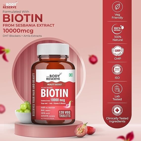 Plant Based Biotin Tablets -120 Veg Tablets, Biotin from Sesbania with Amla, Gr