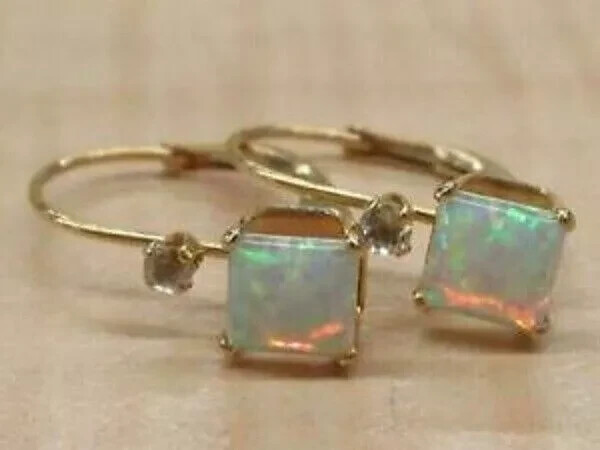 2Ct Princess Cut Fire Opal 14K Yellow Gold Over Women Earrings For Gift
