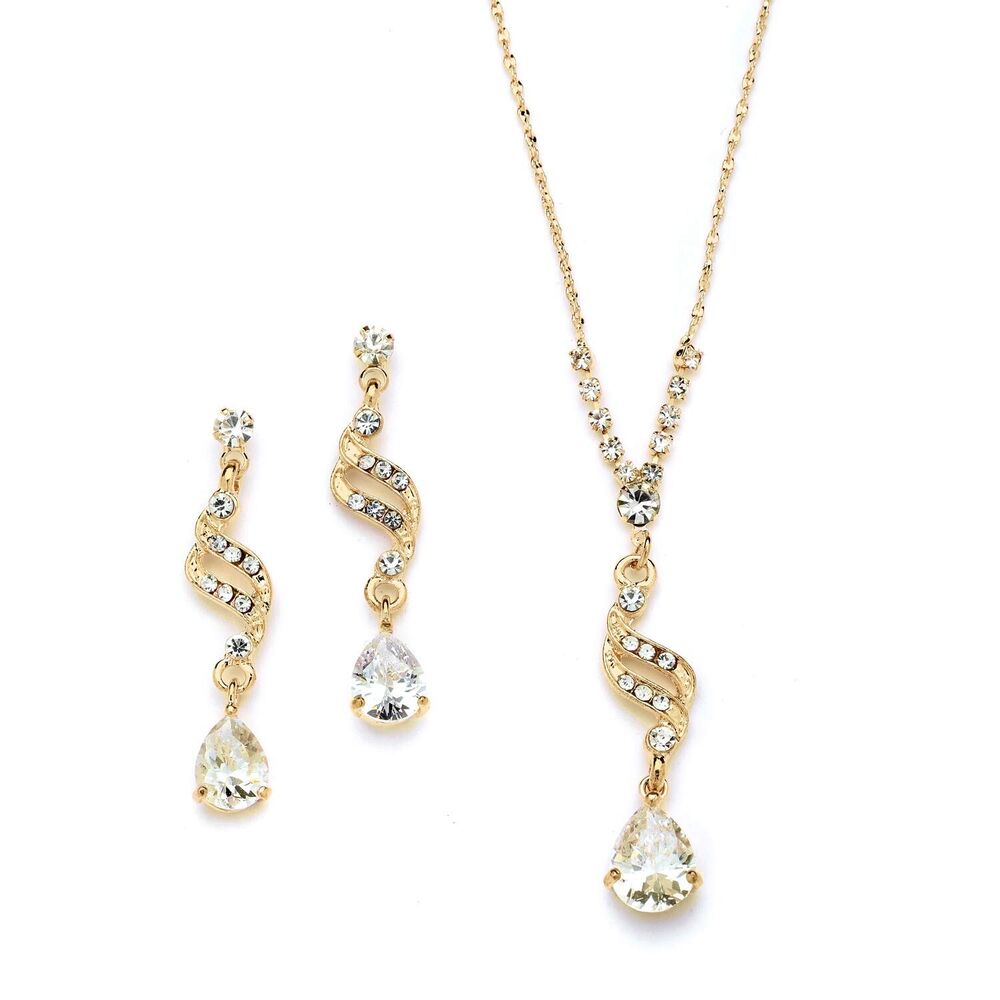 Mariell Gold Cubic Zirconia Prom Jewelry Set, Necklace & Earrings Set for Wed...