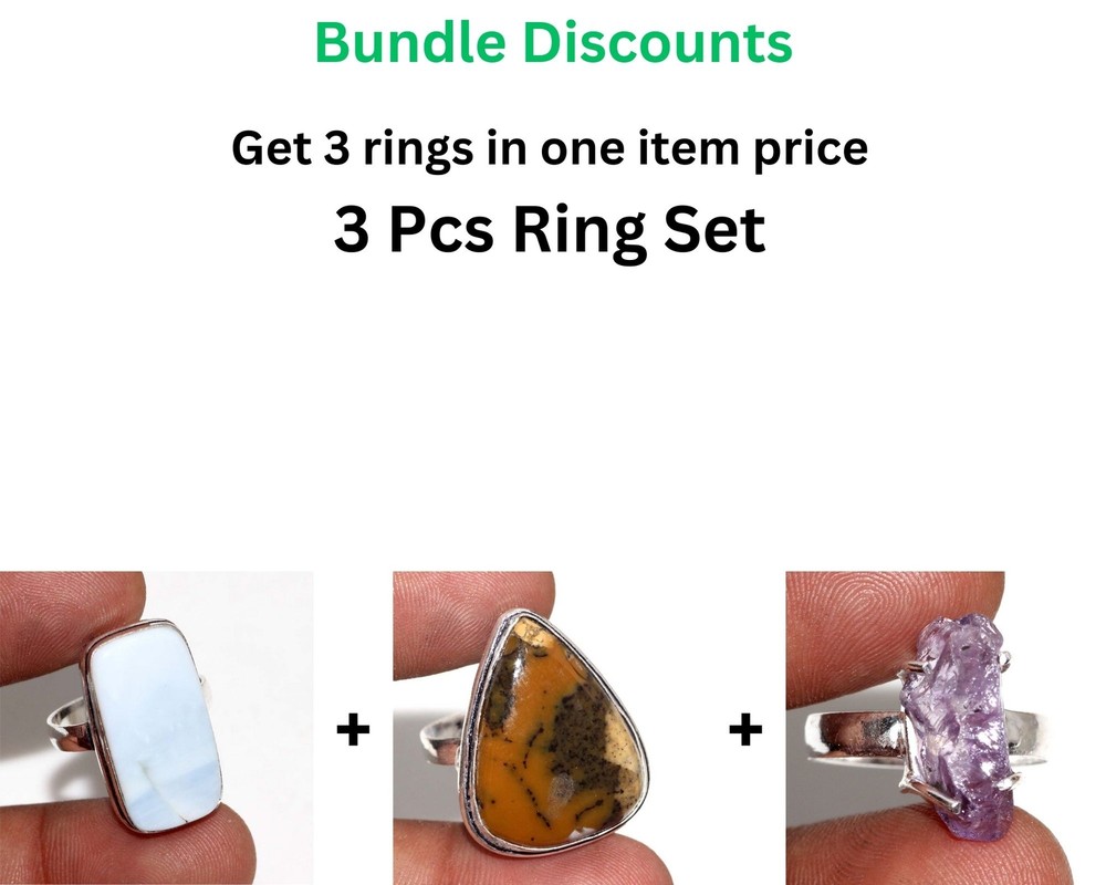 Opal Dendritic Amethyst, 3 Pcs Ring Set Discount Deals | Combo US Size 7.5 JW