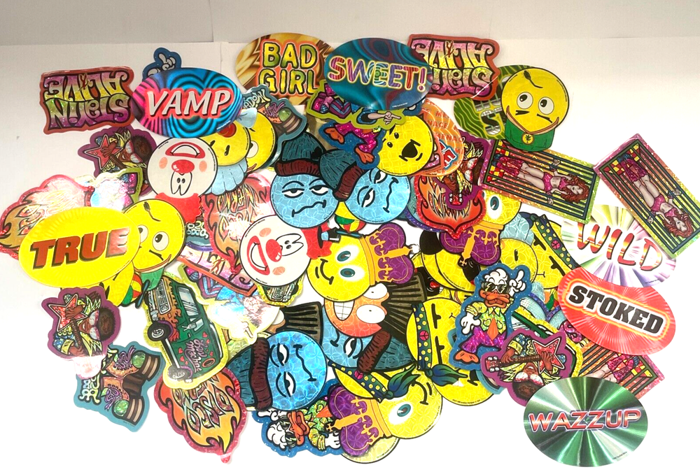 Lot of 30+ New Y2K Vending Machine TwoFish Design Funny Face Disco Stickers 2A