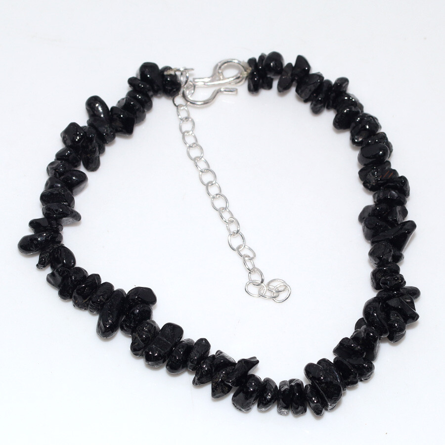 Black Onyx 925 Silver Plated Beaded Gemstone Bracelet 8-2