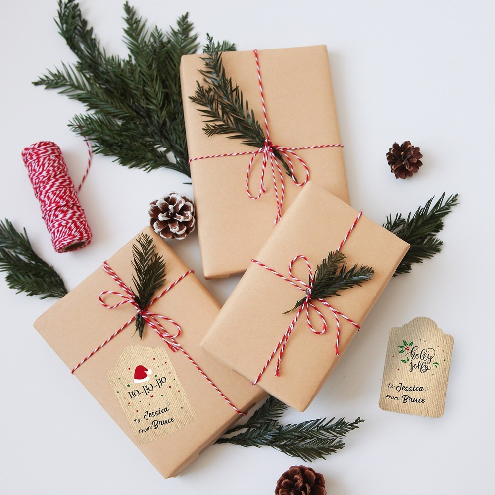 300pcs Per Roll Kraft Paper Christmas Sticker Christmas Graphic Gift Sticker Set