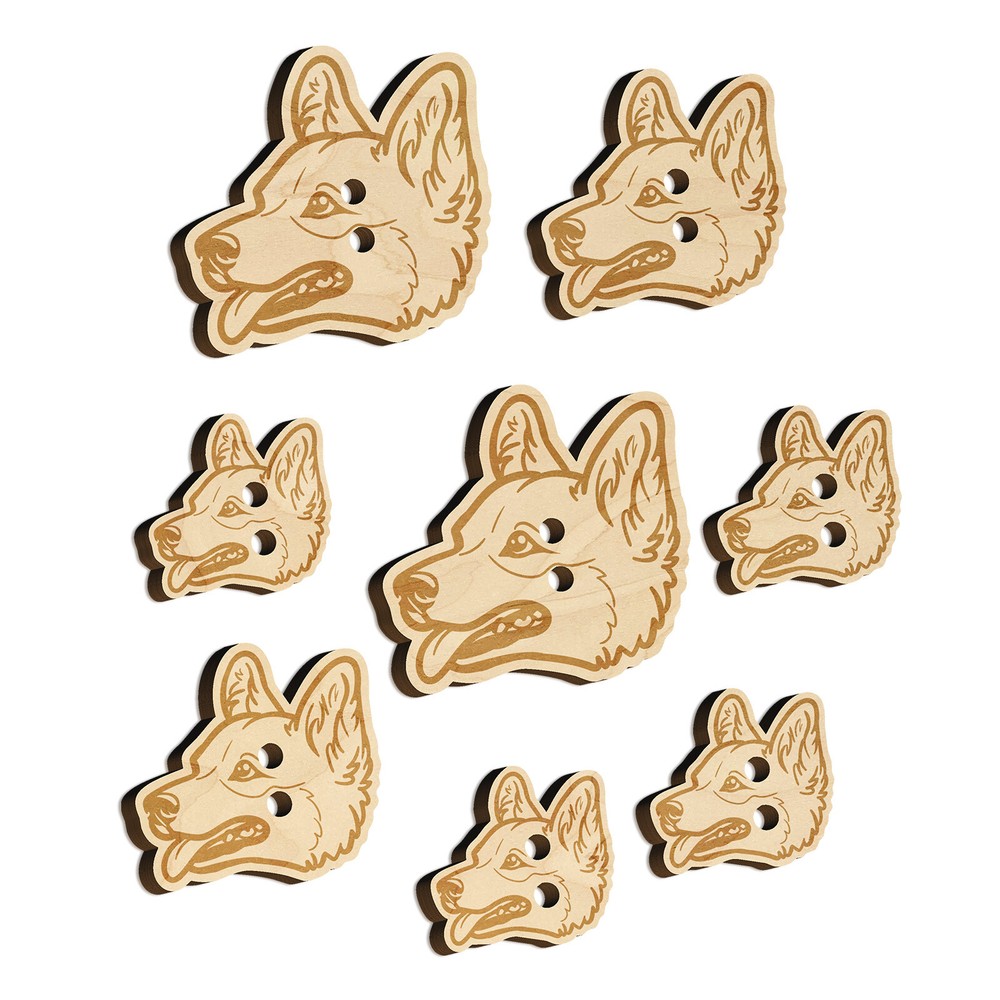 Pembroke Welsh Corgi Head Dog Wood Buttons for Sewing Knitting Crochet DIY Craft