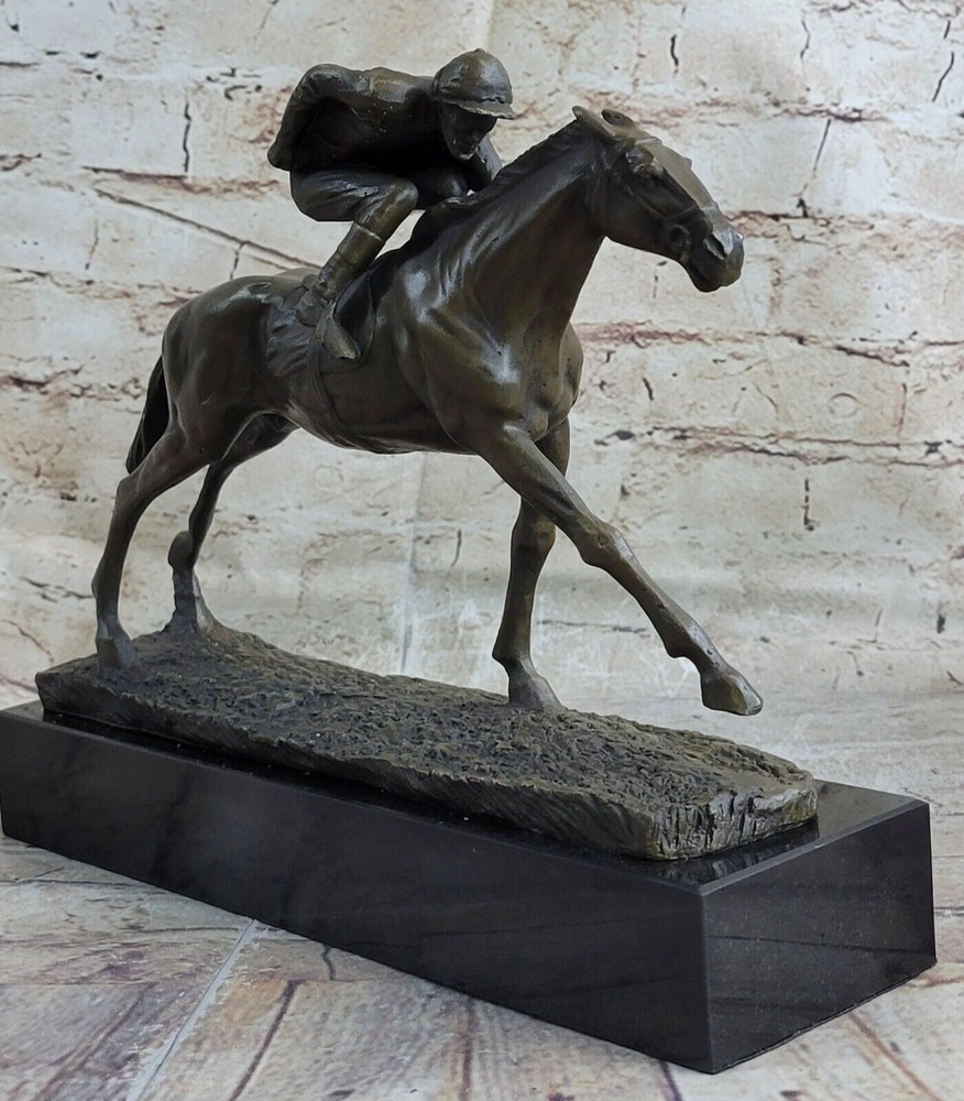 Art Deco Hot Cast Male Jockey and Horse Bronze Trophy Sculpture Figurine Artwork