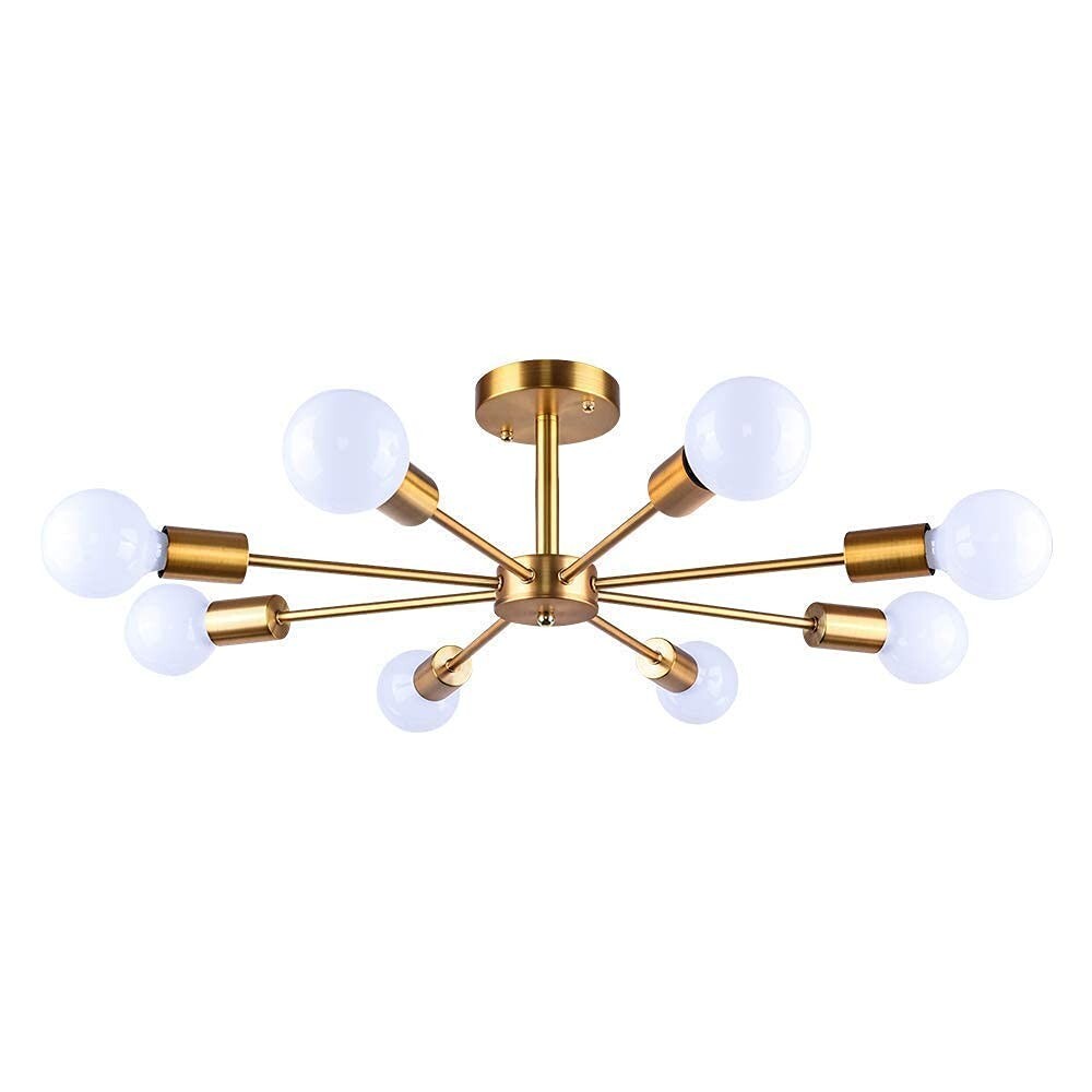 8-Light Brass Sputnik Chandelier Mid-Century Modern Ceiling Light Fixture