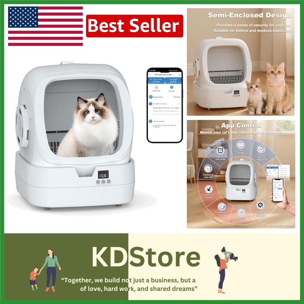 SmartSelf Clean 360: Automated Cat Litter Box with App Control for Kittens & ...-image