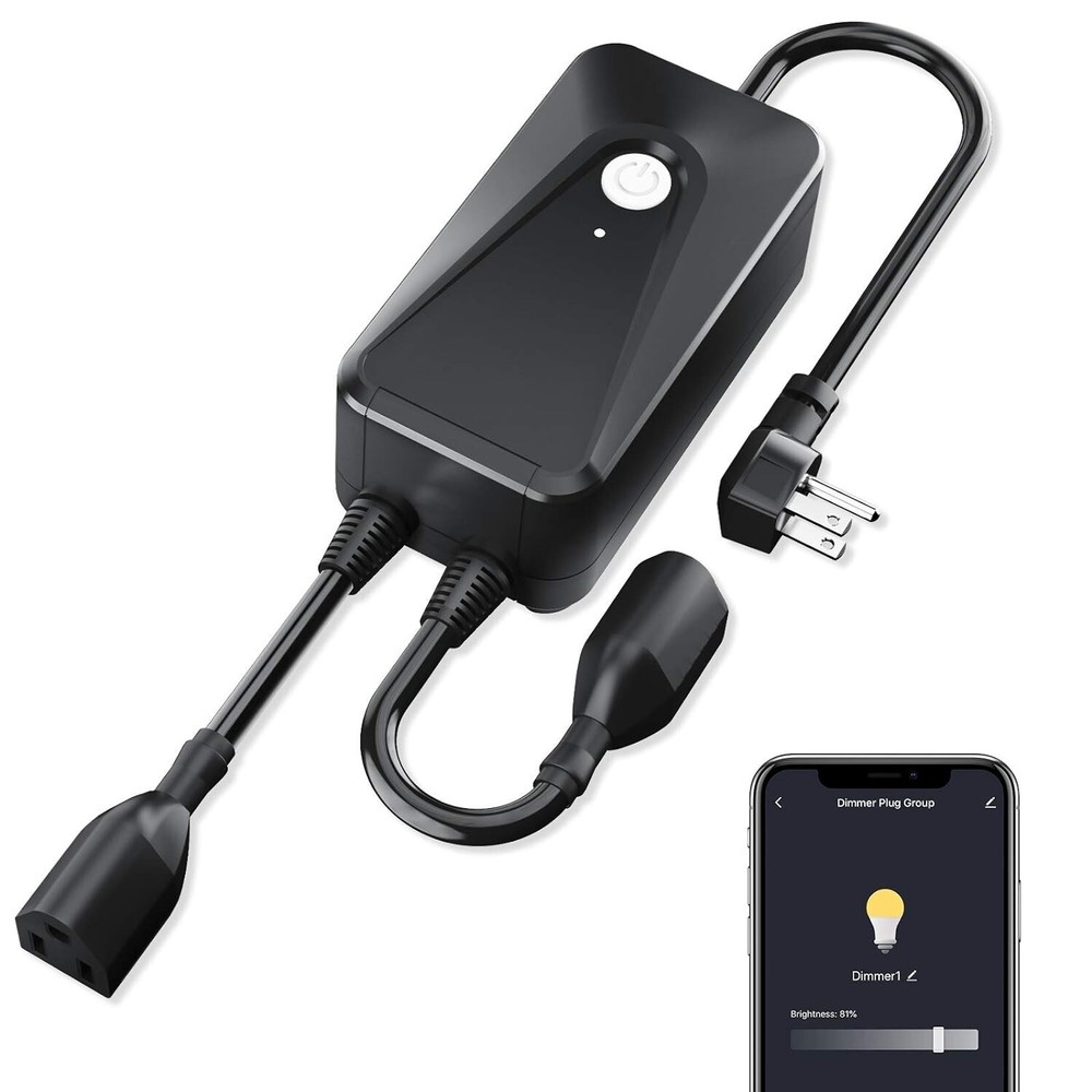 Smart WiFi Dimmer Plug 2 Sockets, Outdoor Smart Outlet Work with Alexa&Google