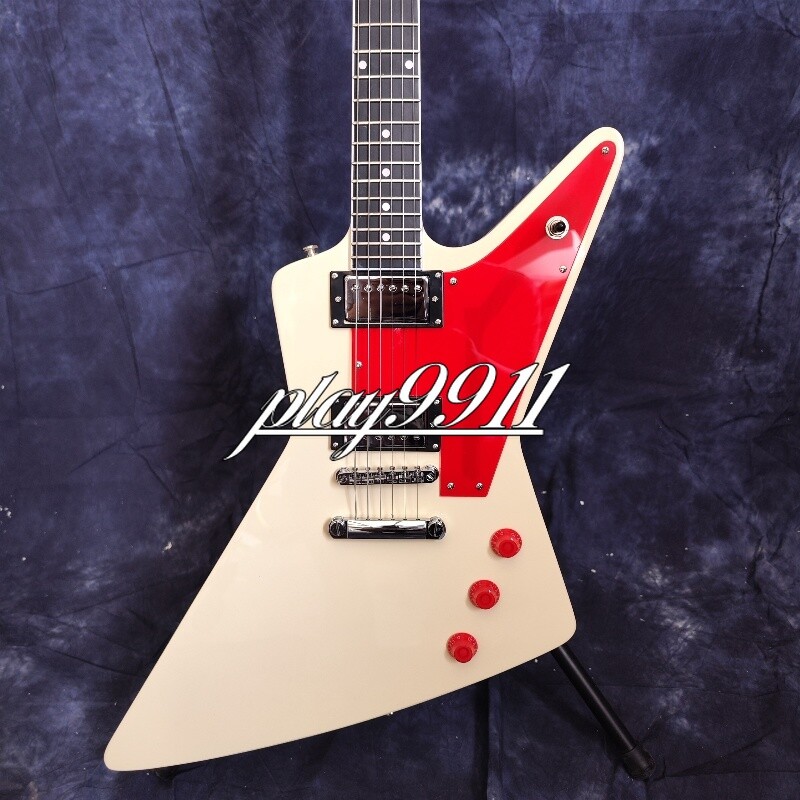 Cream White Explorer 70s Model Chrome Hardware Electric Guitar Red Pick Guard