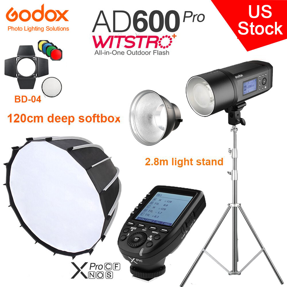 US Godox AD600Pro TTL HSS Flash+Xpro Trigger+120cm Softbox 280cm Stand BD-04 Set