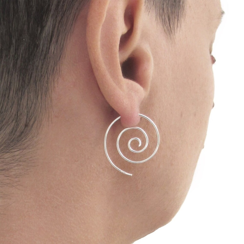 25mm round spiral threader earrings in sterling silver, Open wire swirl earrings