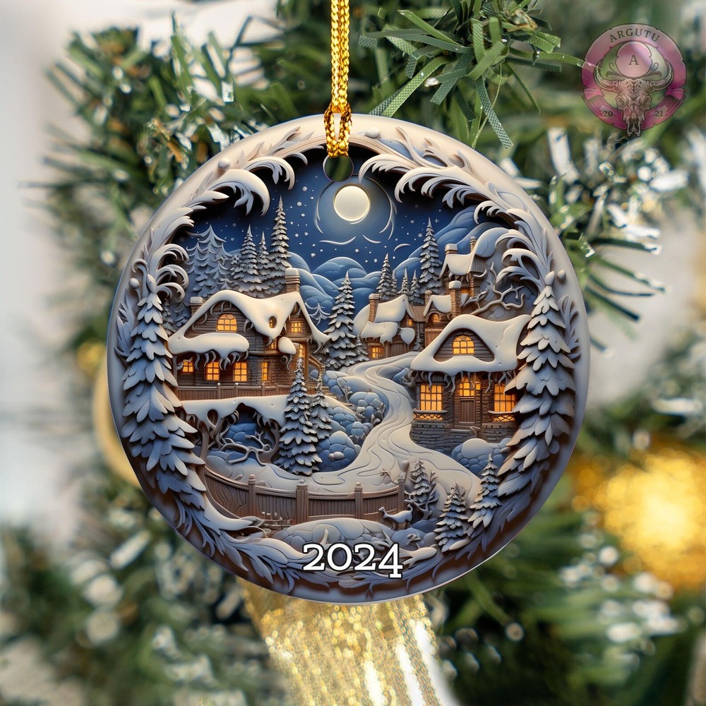 2024 Round Ceramic Christmas Ornament for Holidays and Gifts