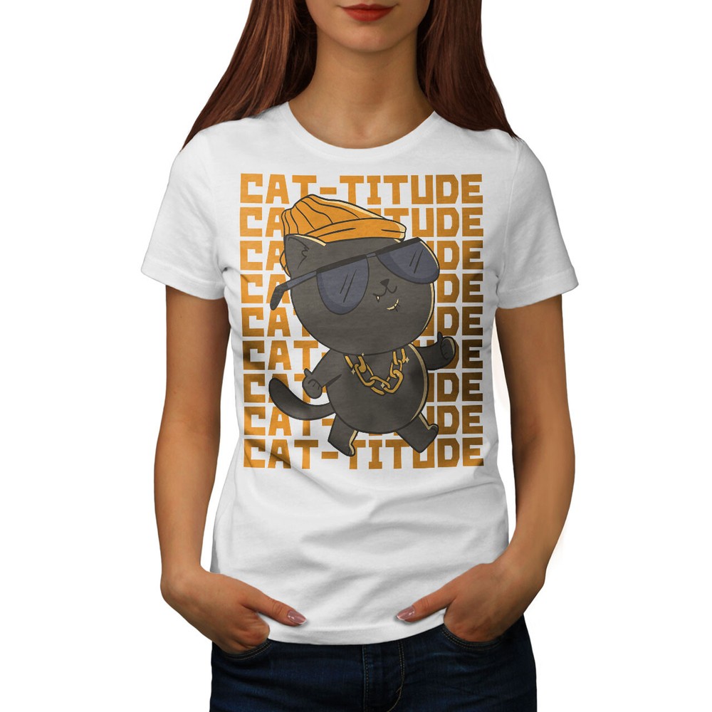 Wellcoda Cat-Titude Cool Sassy Cat Lover Attitude Womens T-shirt