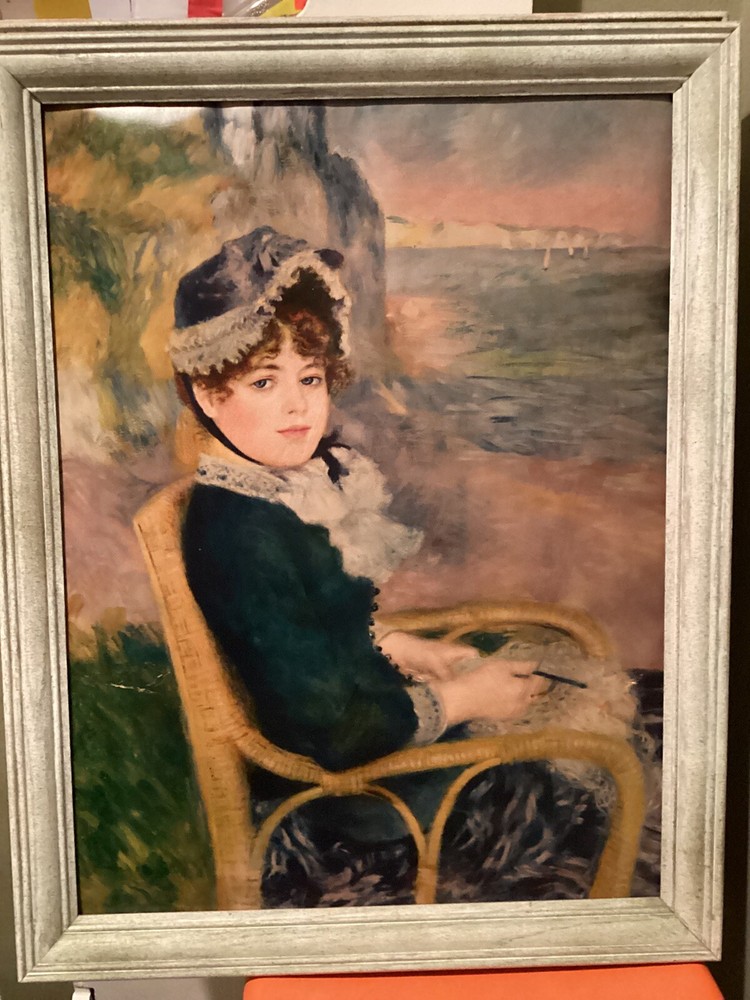 Vintage Framed Art Print on Canvas Pierre Auguste Renoir “By The Seashore”, Met