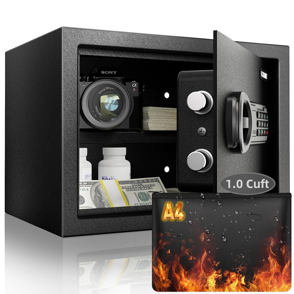 Fireproof Waterproof Steel Safe Box 0.8 cu ft for Documents & Valuables  