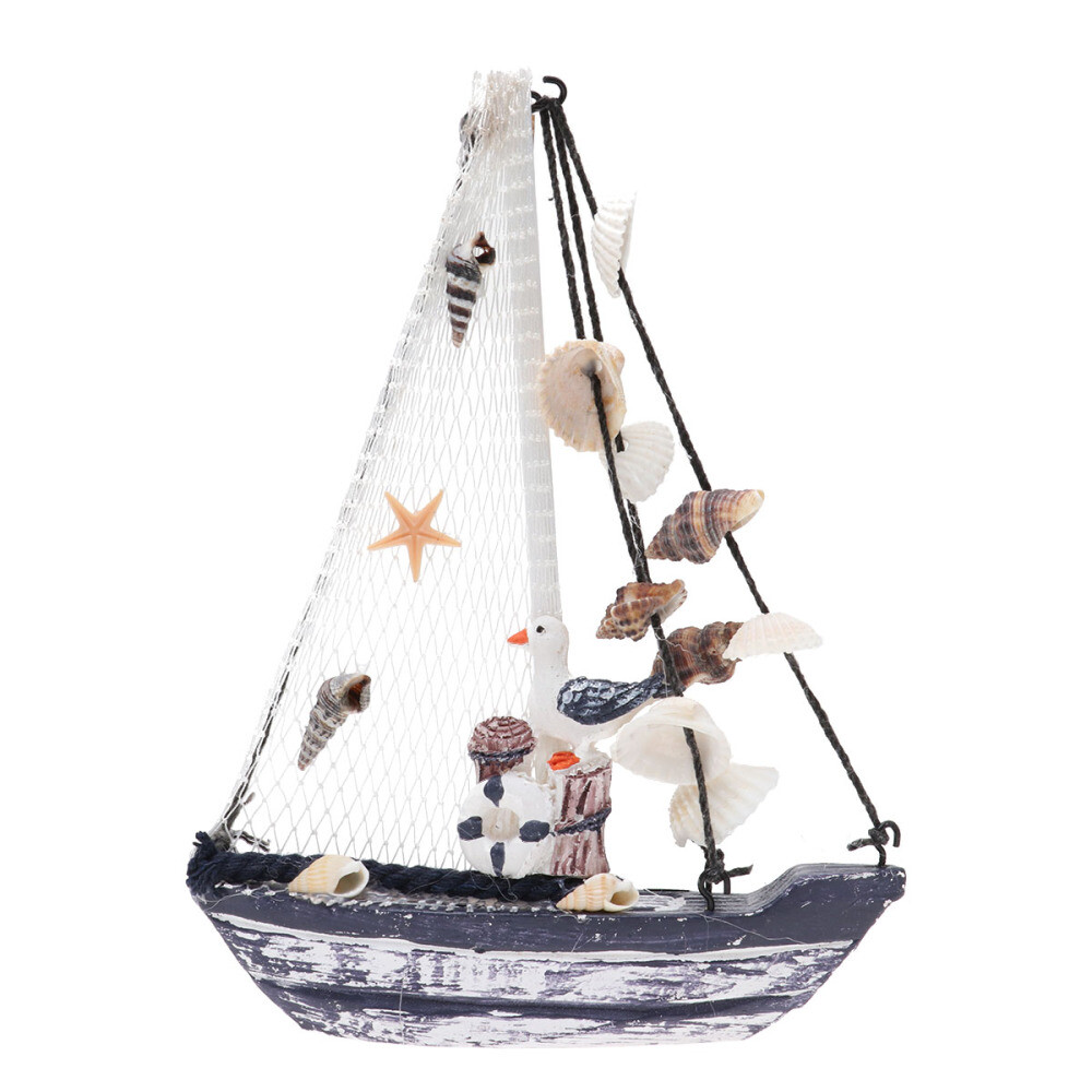 Ocean Decor Marine Shell Sailing Boat Handcrafted Ship Model