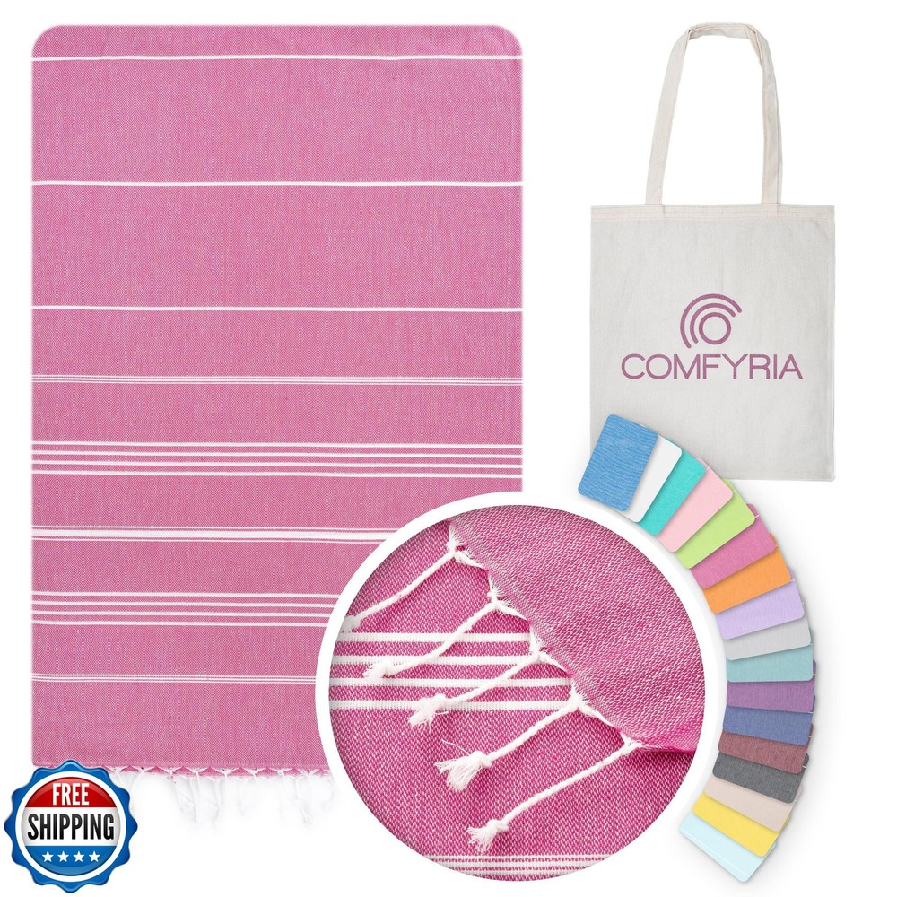 COMFYRIA XL Turkish Beach Towel 39x71 with Travel Bag - 1/2/4/6 Pack Options