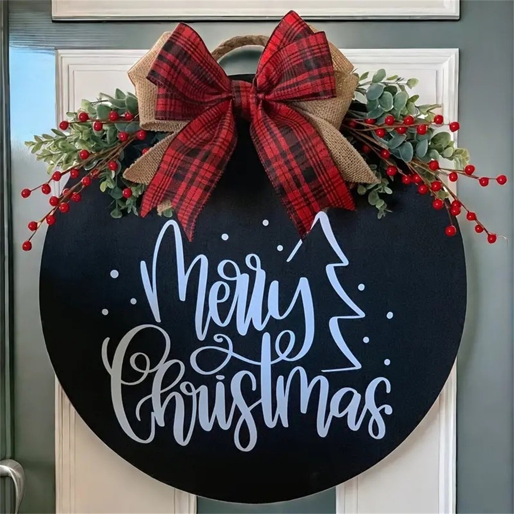 Cross-Border Christmas Welcome Door Sign Hanging Ornament With Festive Ribbon-image
