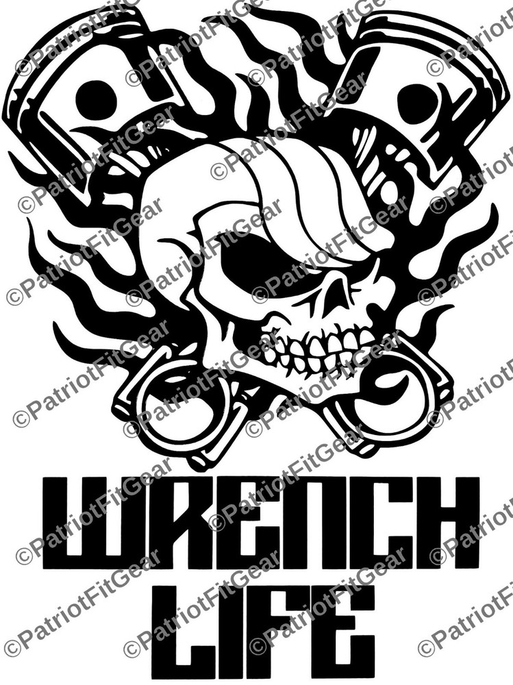 Wrench Life,Mechanic,Gear Head,Wrenching,Skull,Pistons,Stickers,Vinyl Decals