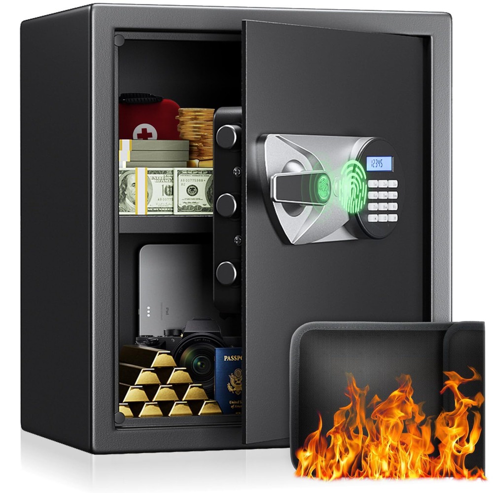 Biometric Safe Box with Fingerprint Lock for Home Security Jewelry Money Dual Alarm Protection-image