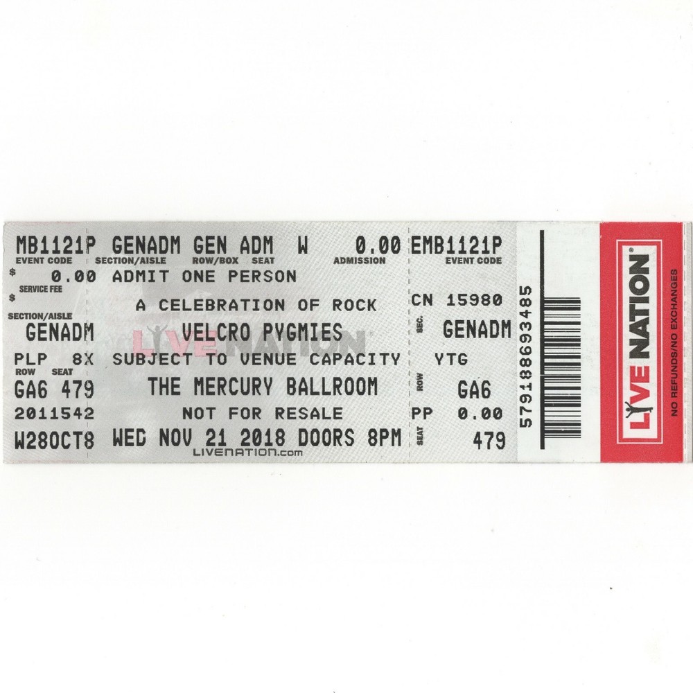 VELCROW PYGMIES Concert Ticket Stub LOUISVILLE 11/21/18 CELEBRATION OF ROCK Rare