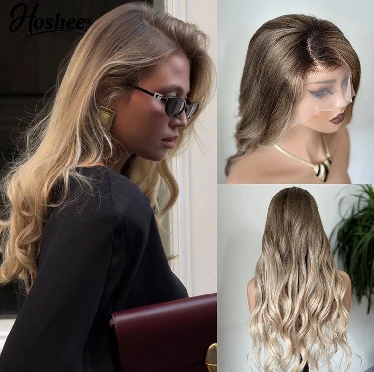 Blonde Ombre Body Wave 13X4 Lace Front Human Hair Wig With Dark Root