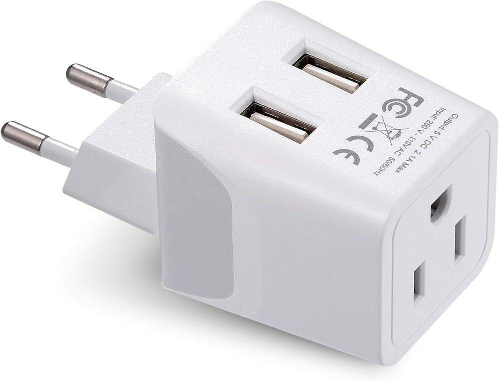 Ceptics Europe Travel Adapter, Ultra Compact Dual USB Power 1 Pack, White