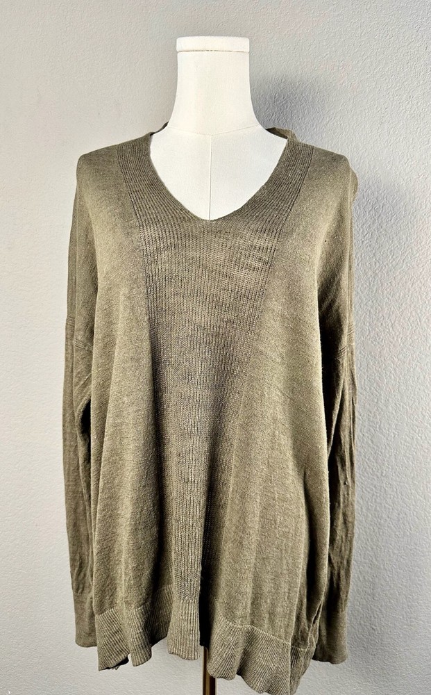 Banana Republic Women’s XL Green V-Neck Linen Rayon Sweater