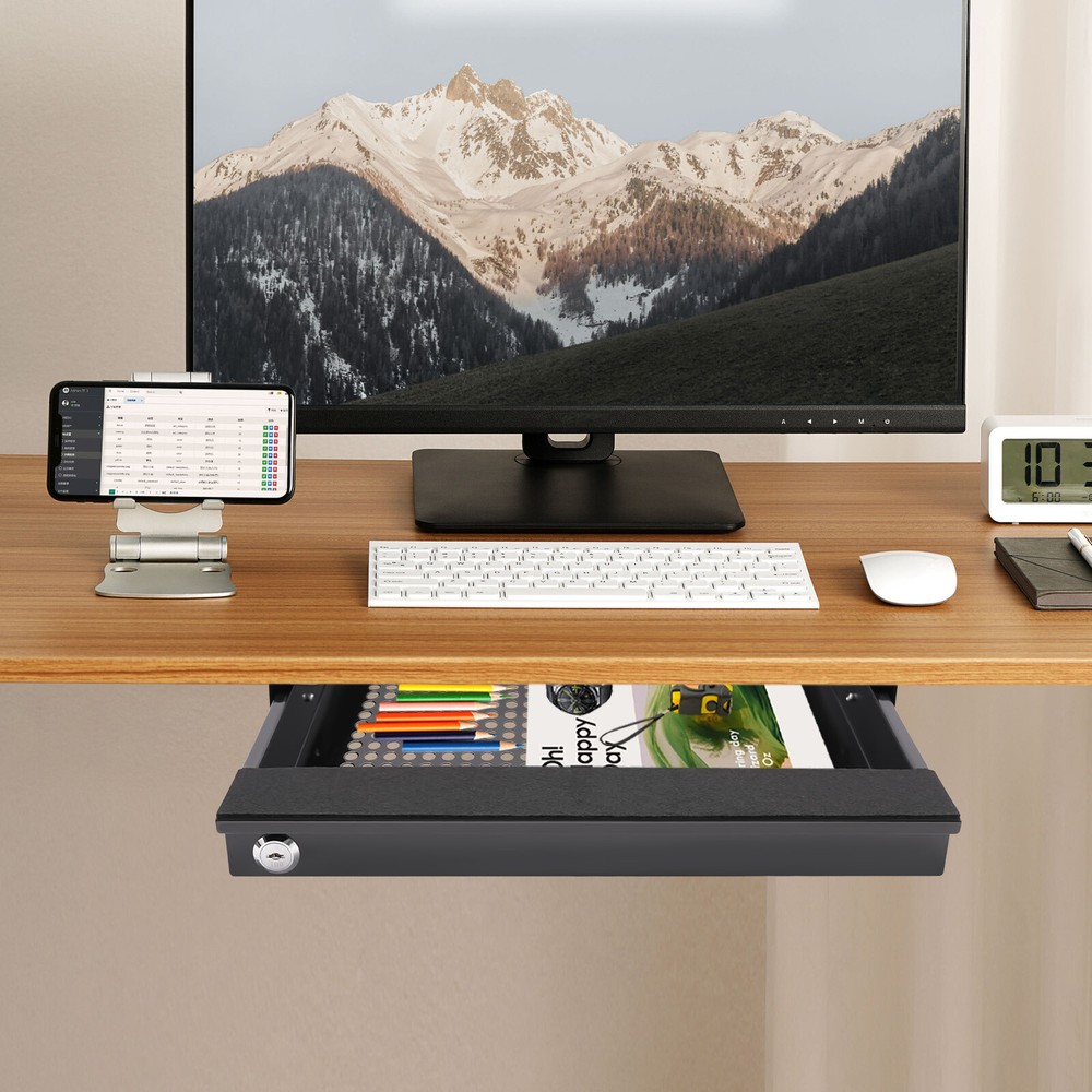 14” Modern Sliding Pull-out Drawer Storage Organizer for Standing Desks Black