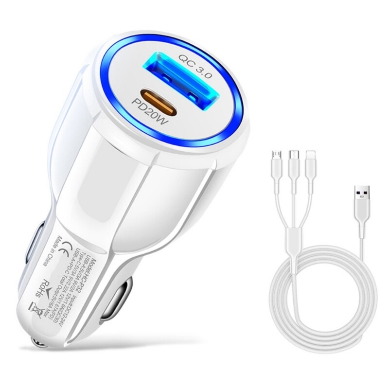 Fast 20W QC3.0 PD Dual Port Car Charger Adapter