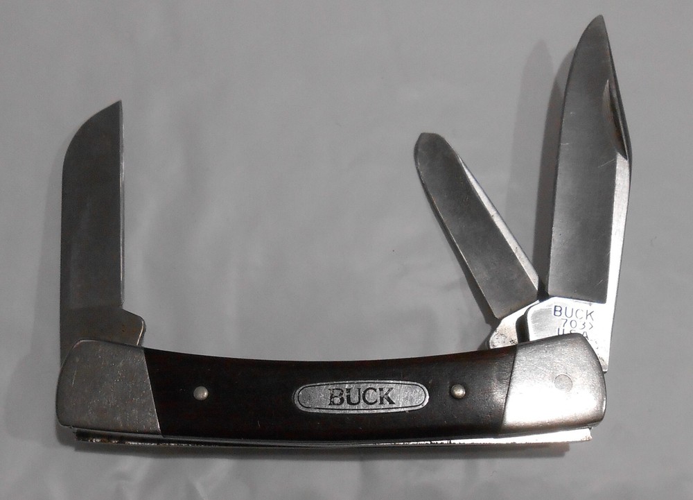 Vintage 1988 Buck 703 Colt USA Pocket Folding Knife - Wood Handle