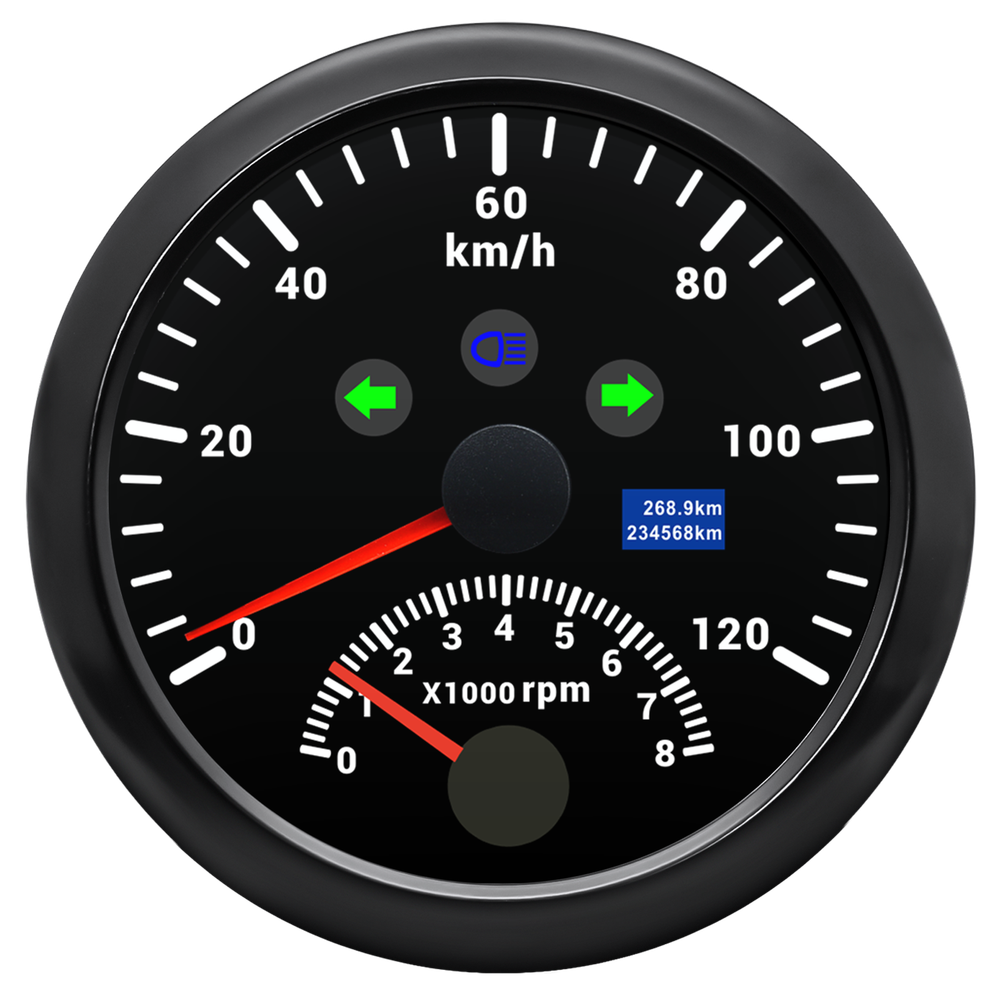 85MM Black GPS Speedometer 0-120KM/H With Tachometer 8000RPM For Boat Car Truck