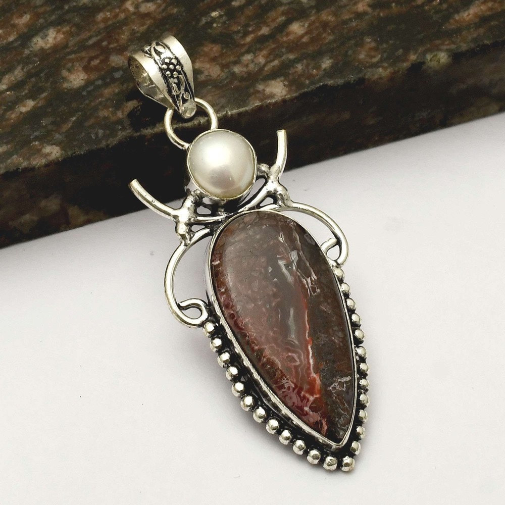 Crazy Lace Agate Pearl Gemstone Ethnic Handmade Pendant Jewelry 2.72