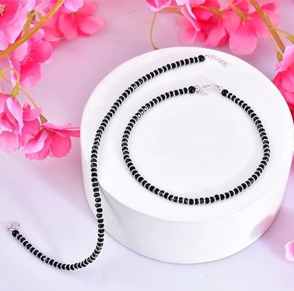 Black Tribal Beaded Silver Anklet Payal for Women Party Wear-image