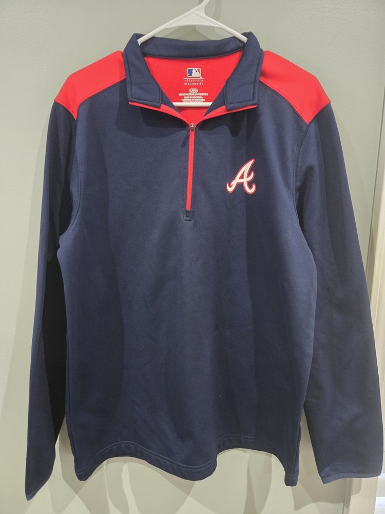 Atlanta Braves MLB Men’s Large Red Blue 1/4 Zip Pullover Jacket Fleece Lined