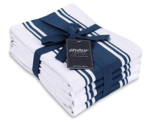 Ultra Absorbent Cotton Kitchen Towels Set of 4 Blue Striped