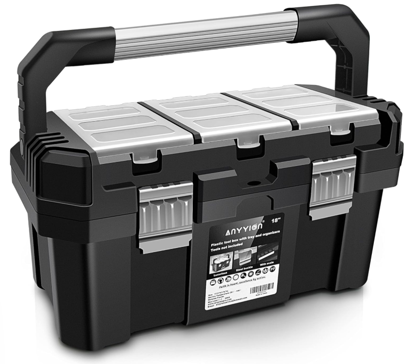 17-inch Steel Toolbox with Tray, Dual Lock, Small Parts Organizer & Metal Handle
