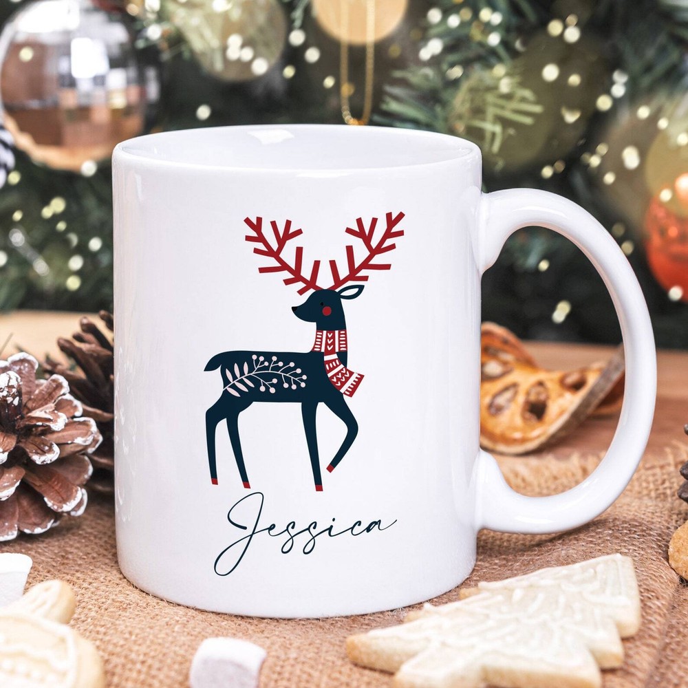 Personalised Christmas Mug Scandinavian Reindeer Mug Personalised Reindeer Mug