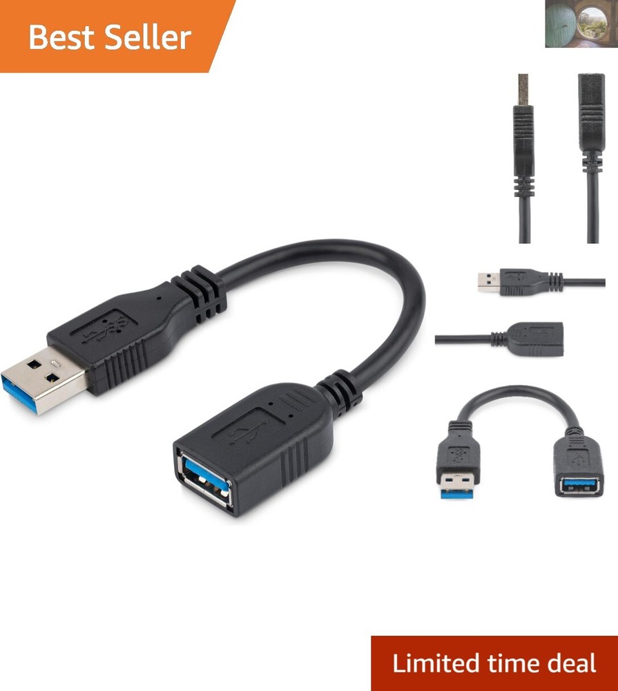 USB 3.0 6-Inch Extension Cable - 5Gbps High-Speed Data Transfer - Black