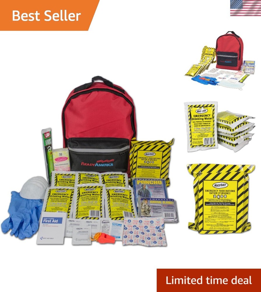 3-Day Emergency Survival Kit with Nylon Backpack, First Aid, Food, Water & Light