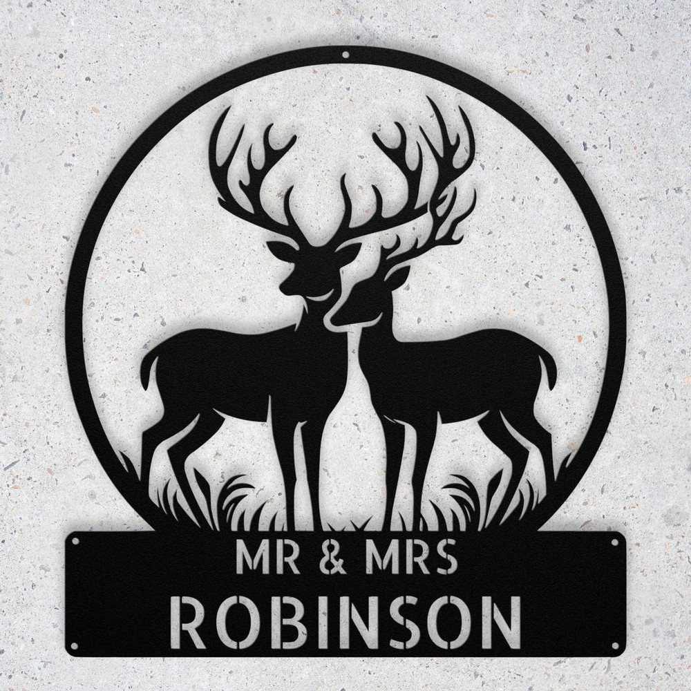 Custom Mr Mrs Deer Metal Sign Personalized Family Last Name Home Decor Art