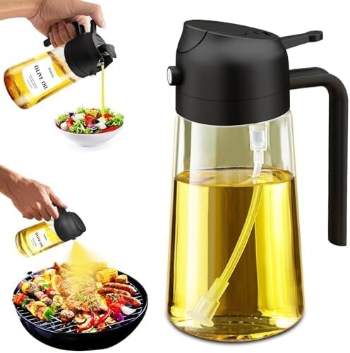 2-in-1 Glass Oil Sprayer & Dispenser 16Oz for Cooking Air Fryer Salad