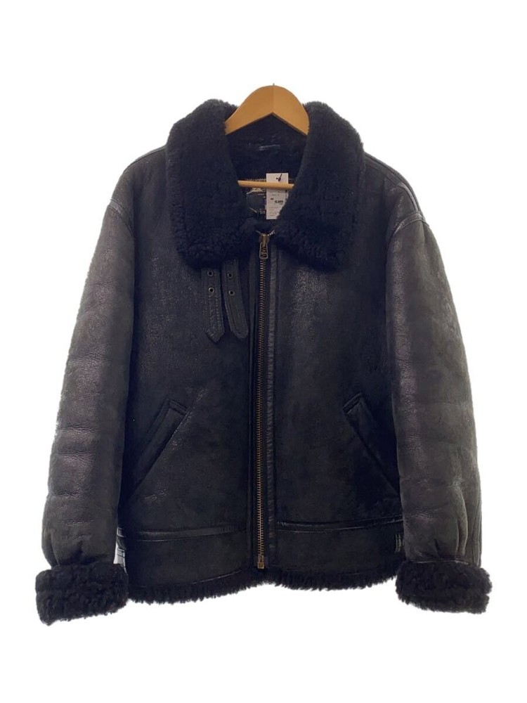 Men's Black Leather Plain Wind Flight Jacket 23M5658 1296