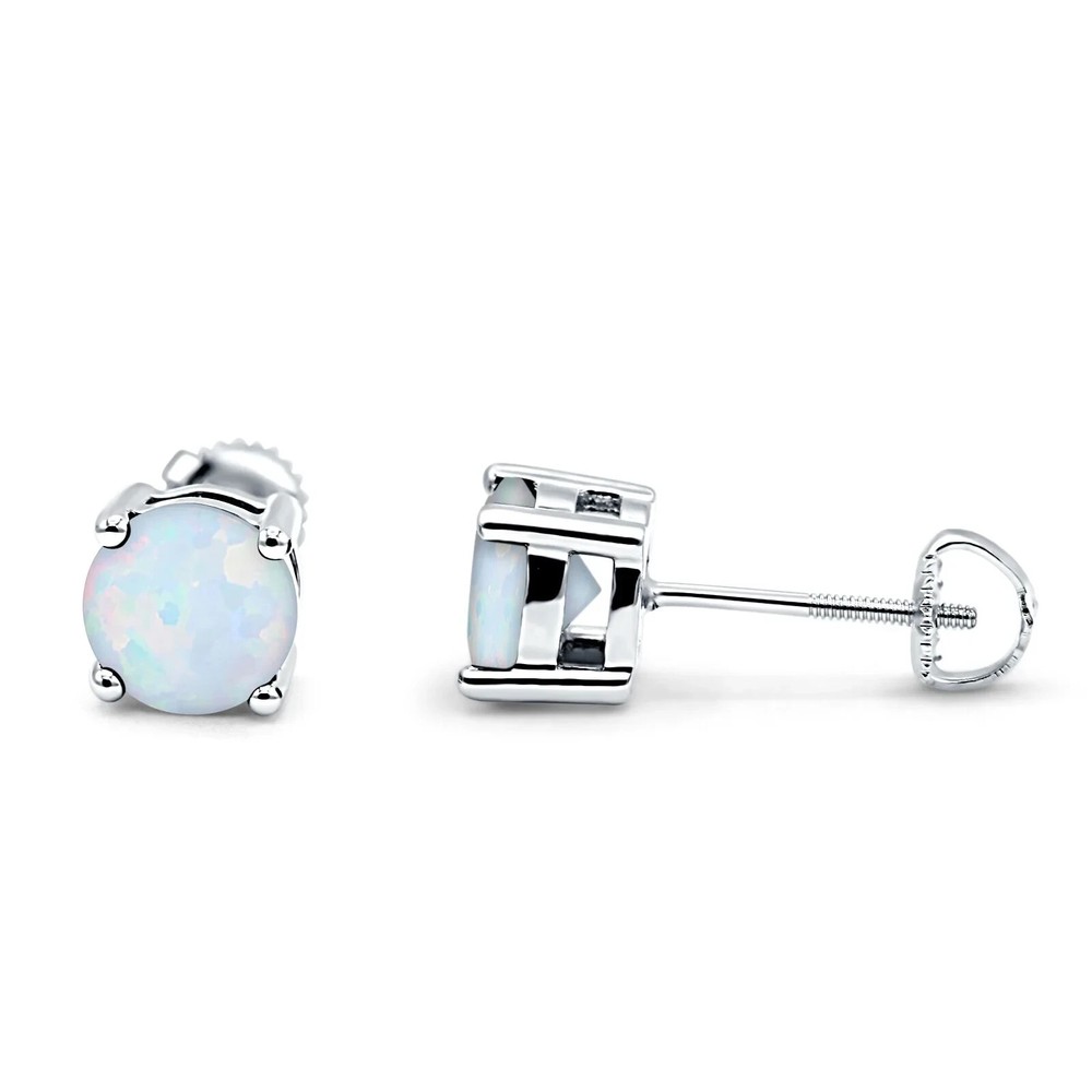 1 ct. Opal Round Basket Stud Earrings in Solid Sterling Silver - Screw Backs
