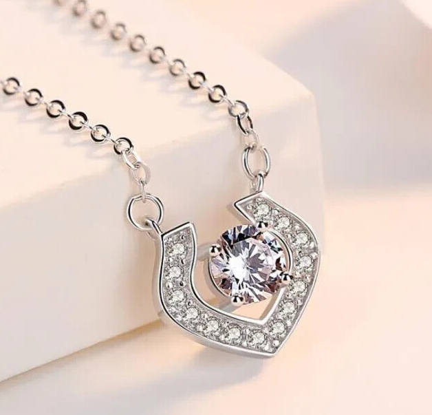 Silver Plated Clavicle Necklace with 2CT Simulated Diamond Love Pendant