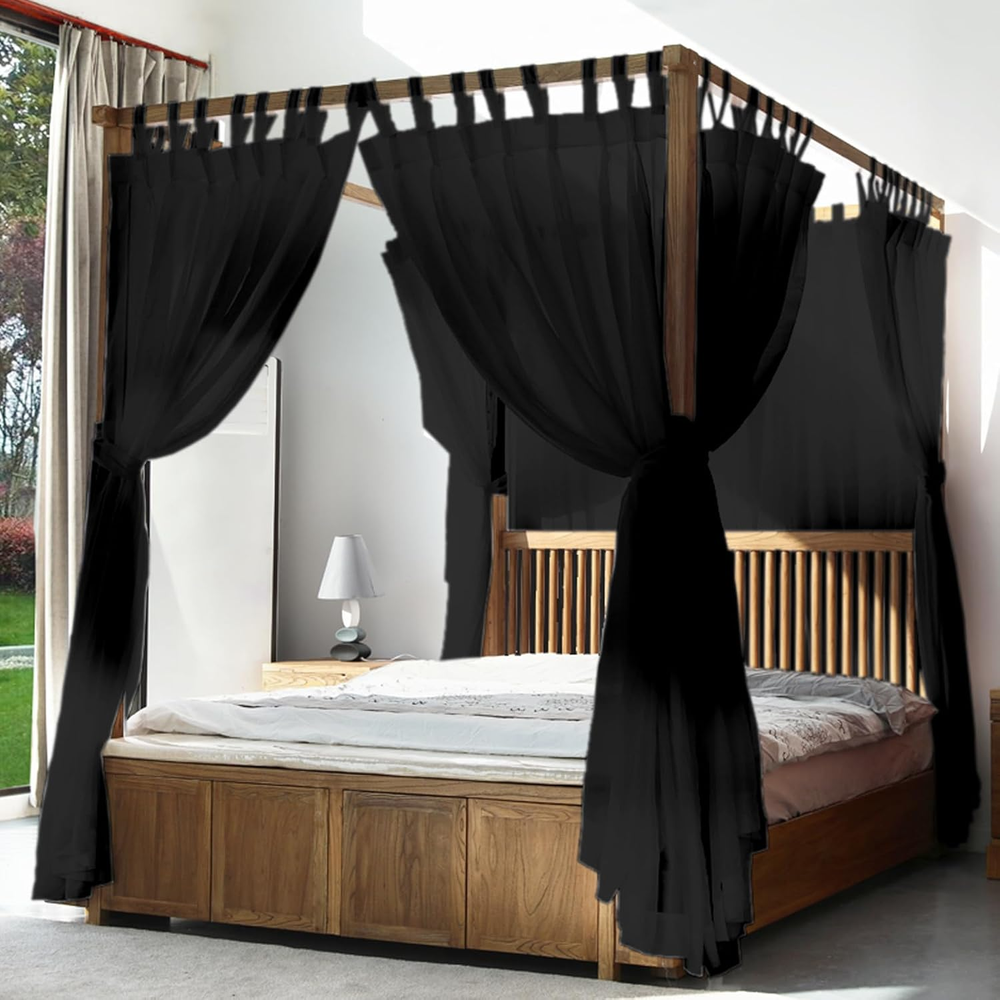 Canopy Bed Board with Top and Self-Adhesive Strips, White Gauze Princess Bed Can