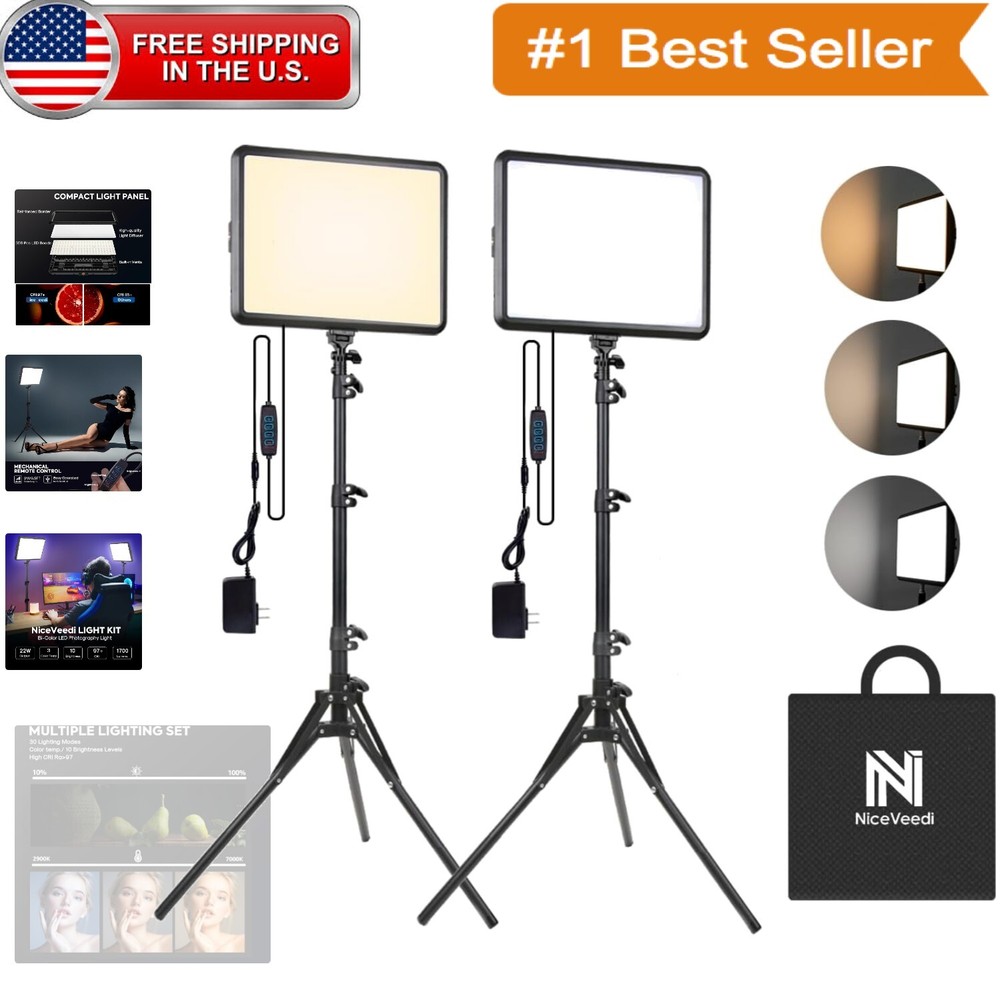 Portable Photography Lighting Kit - 2 LED Panels with Tripods and Soft Light